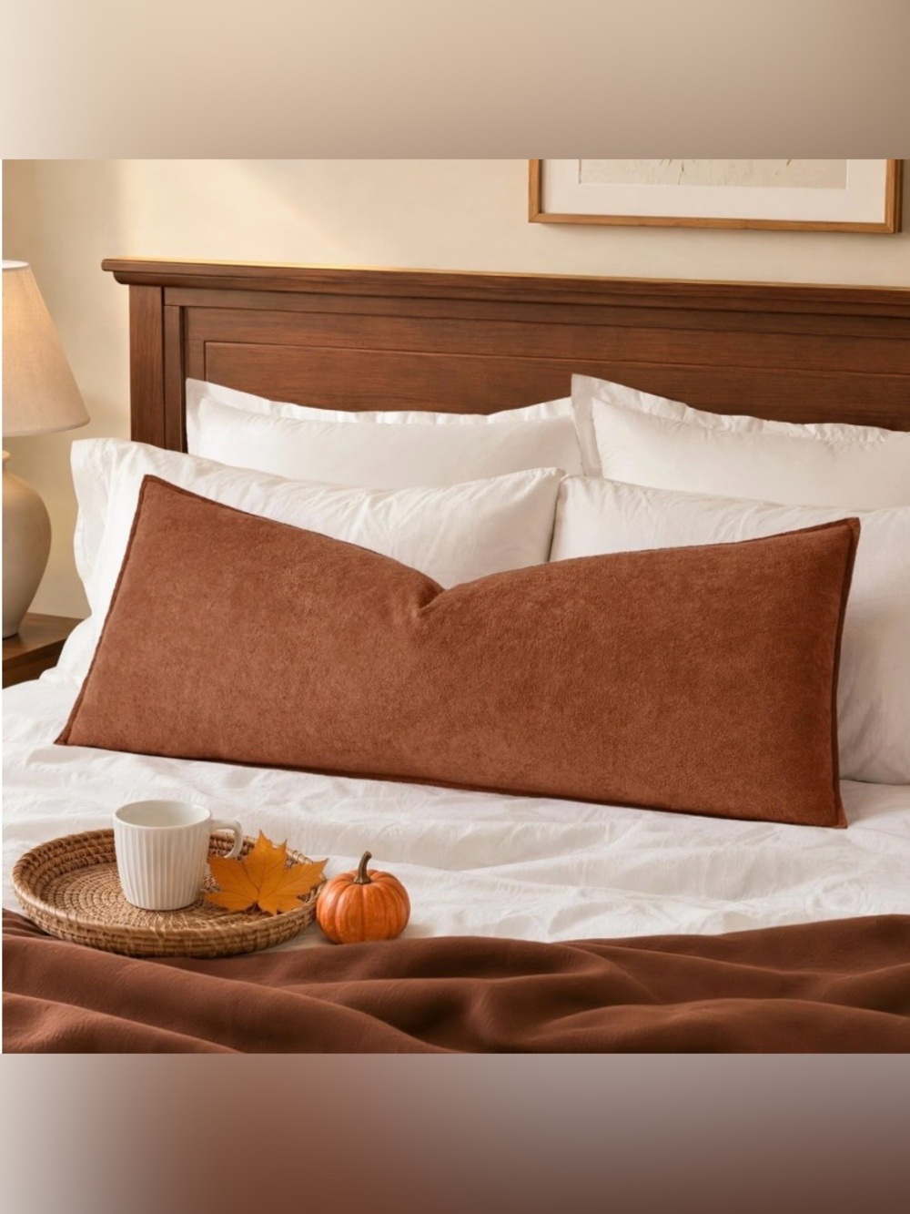 Plush Boucle Lumbar Pillow Cover Flange Edges WATERPROOF Rectangular 14x36” RUST